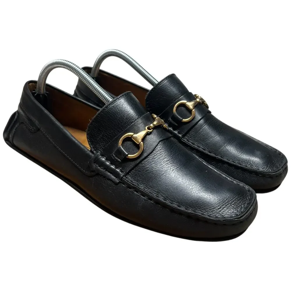MERCANTI FIORENTINI Horse Bit Relax Men 9M Black Leather Driving Loafers Shoes